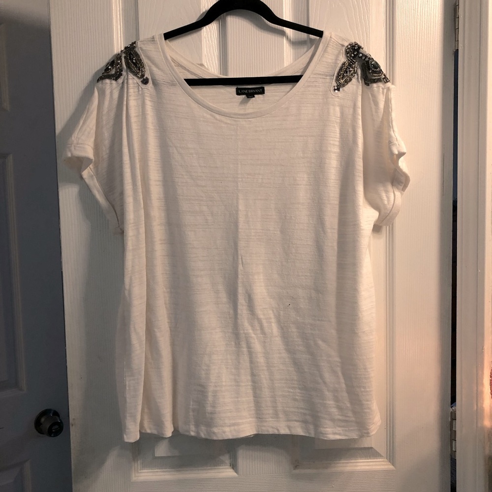 NWOT white t-shirt with beading detail size 18/20
